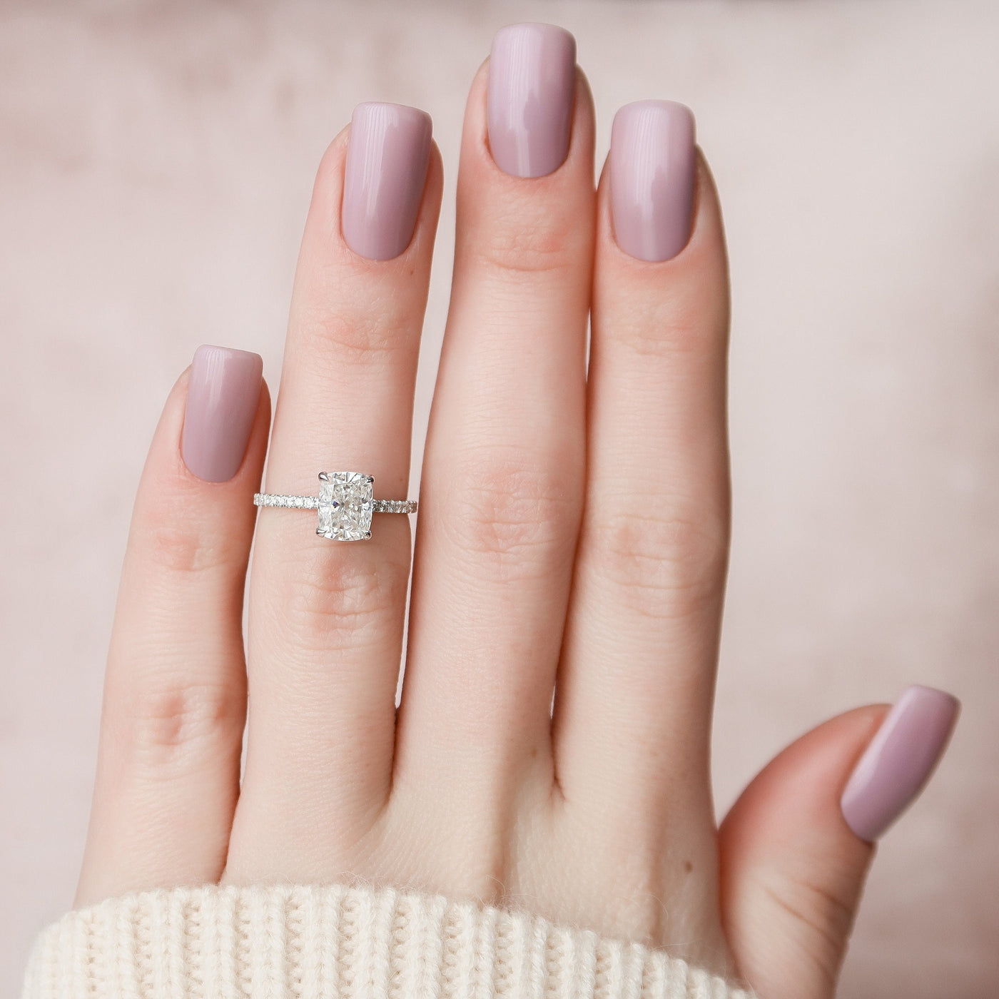 1.50 CT Cushion Cut Moissanite Hidden Halo Engagement Ring