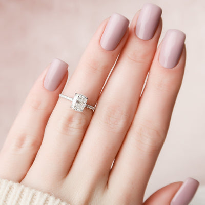 1.50CT Elongated Cushion Cut Pave Moissanite Diamond Hidden Halo Engagement Ring