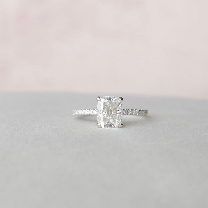 1.50CT Elongated Cushion Cut Pave Moissanite Diamond Hidden Halo Engagement Ring