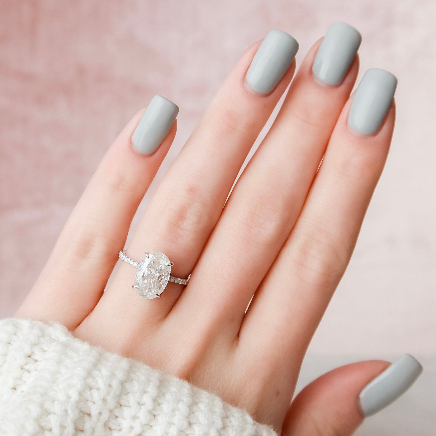 3.50CT Elongated Oval Cut Pave Moissanite Diamond Hidden Halo Engagement Ring