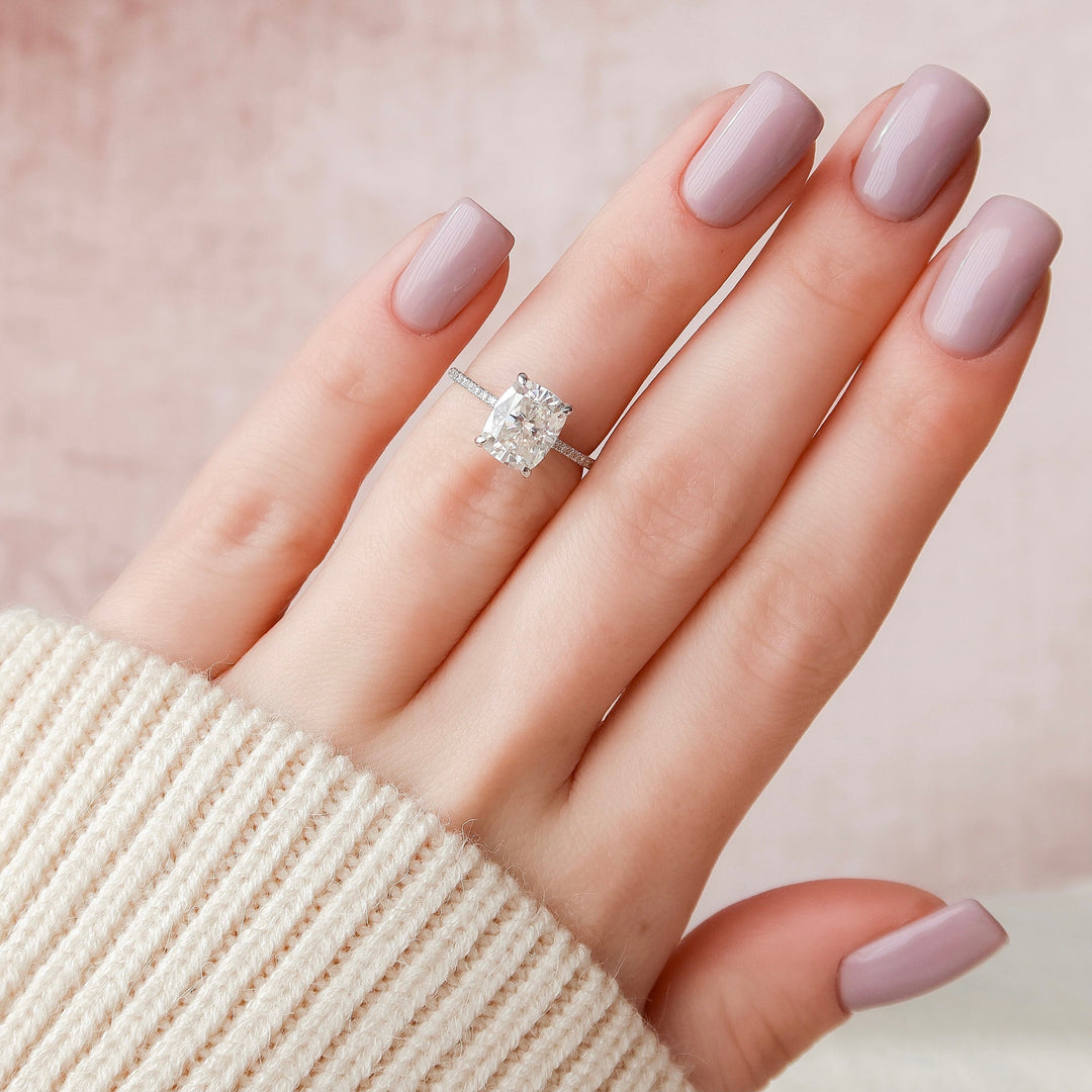 2.50CT Elongated Cushion Cut Hidden Halo Moissanite Moissanite Engagement Ring