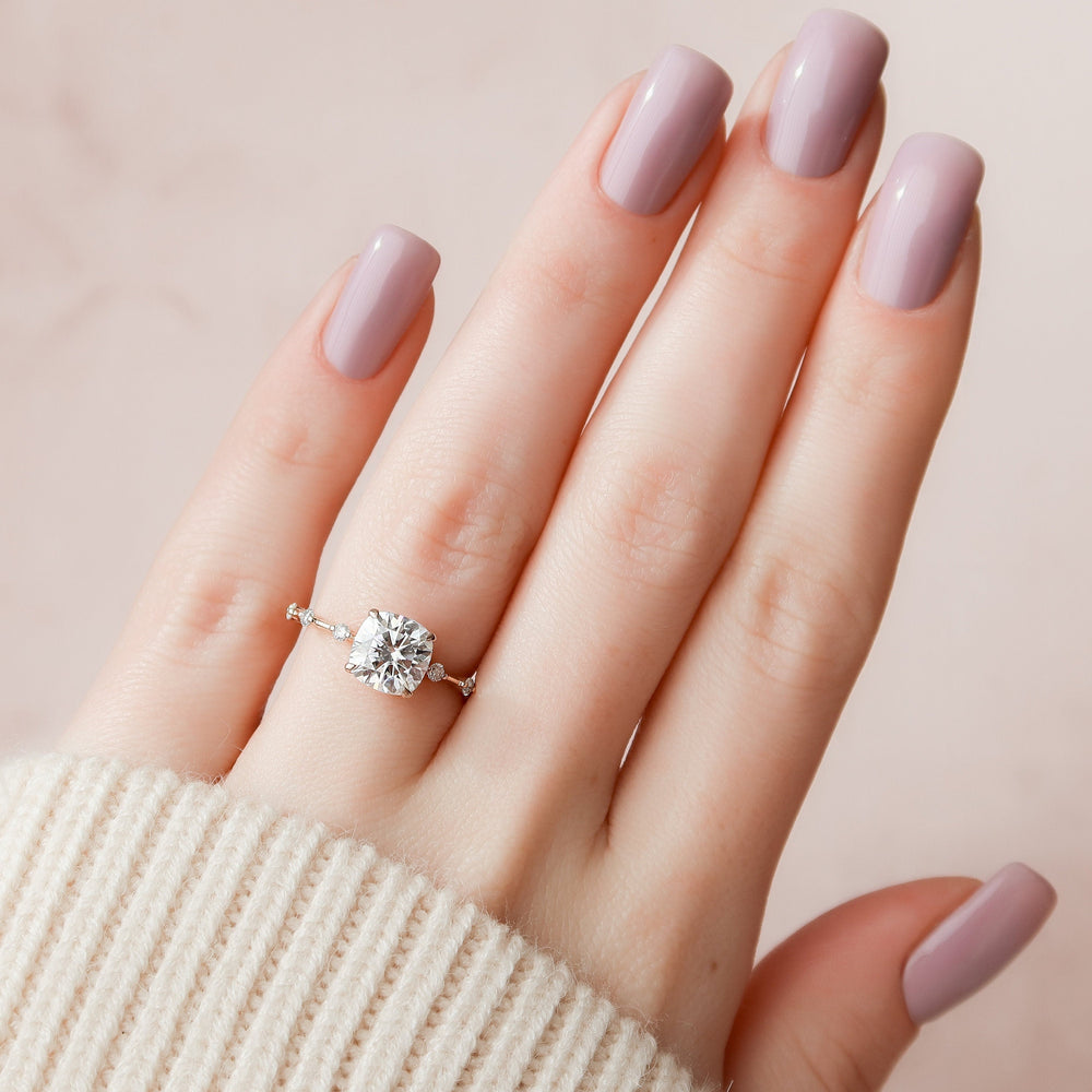 2.0CT Cushion Cut Moissanite Hidden Halo Diamond Engagement Ring