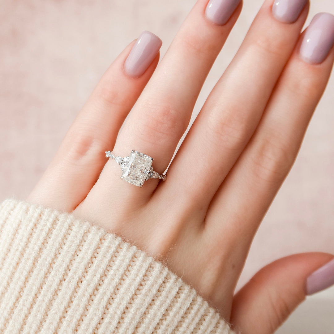 3.50CT Radiant Cut Cluster Moissanite Diamond Engagement Ring For Women
