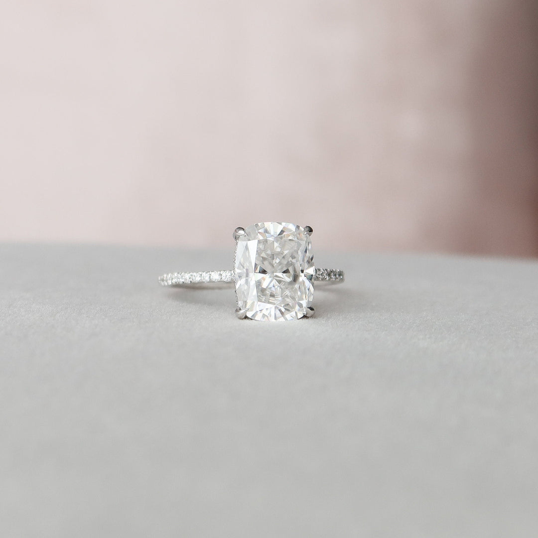 4.0CT Elongated  Cushion Cut Hidden Halo Moissanite Diamond Pave Engagement Ring