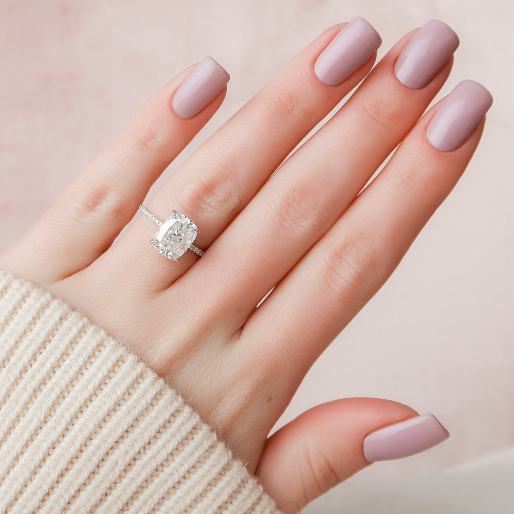 4.0CT Elongated  Cushion Cut Hidden Halo Moissanite Diamond Pave Engagement Ring