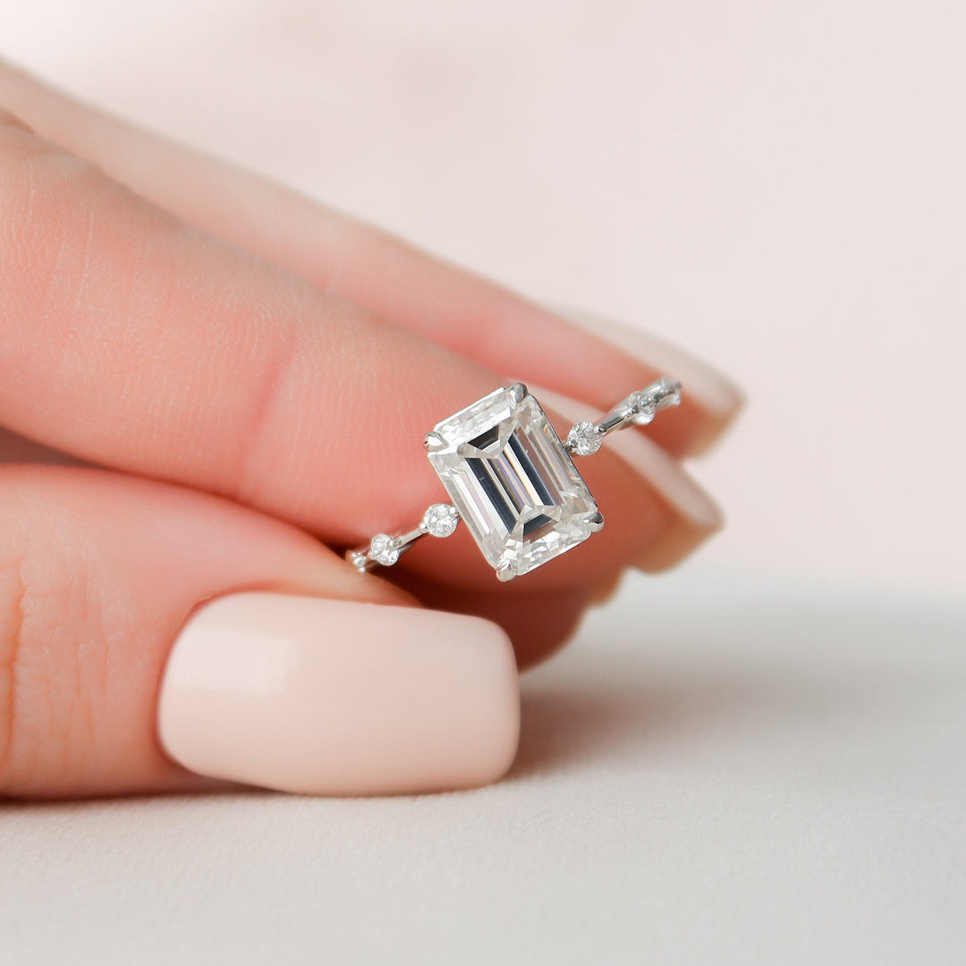2.50CT Emerald Cut Petite Pave Moissanite Engagement Ring