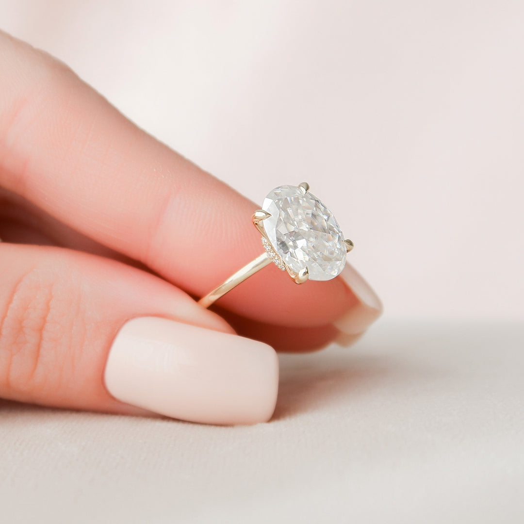 4.0CT Oval Cut Moissanite Hidden Halo Engagement Ring