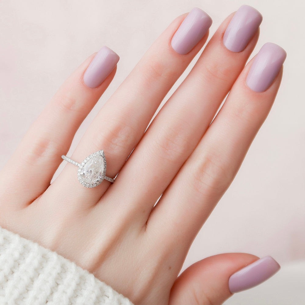 2.0CT Pear Shaped Halo Moissanite Diamond Engagement Ring