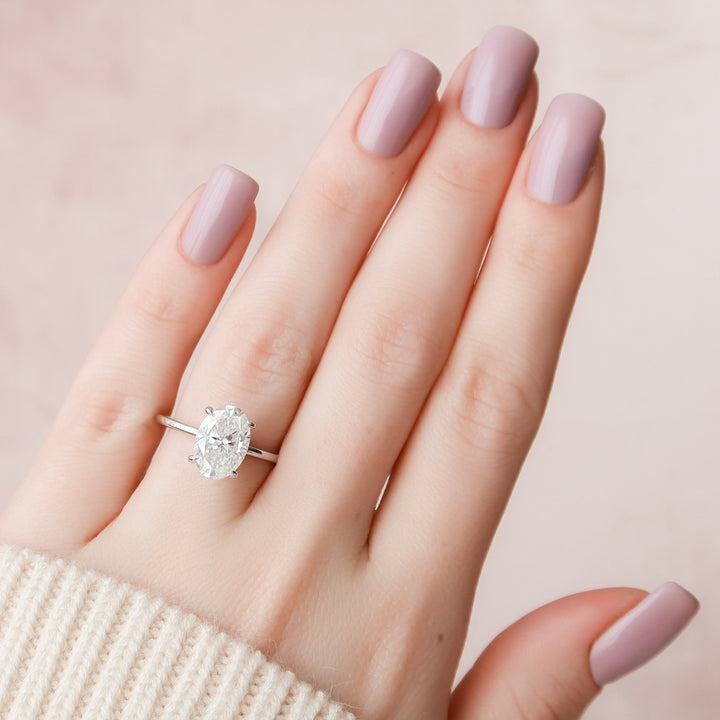 3.0CT Oval Cut Hidden Halo Moissanite Engagement Ring