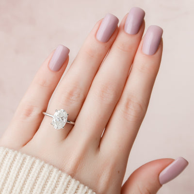 3.0CT Oval Cut Hidden Halo Moissanite Engagement Ring