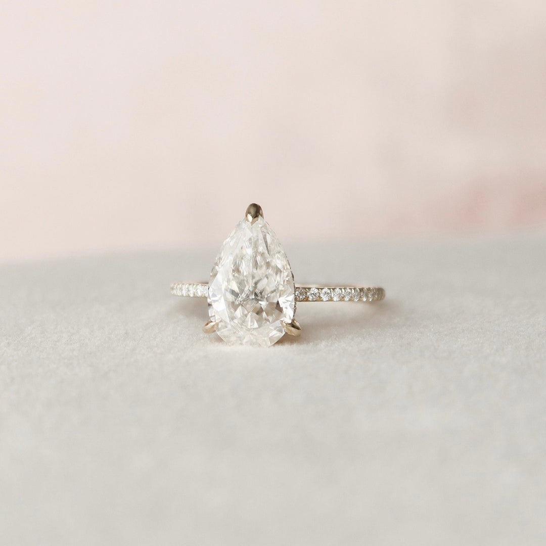 2.50CT Pear Cut Hidden Halo Moissanite Diamond Pave Engagement Ring