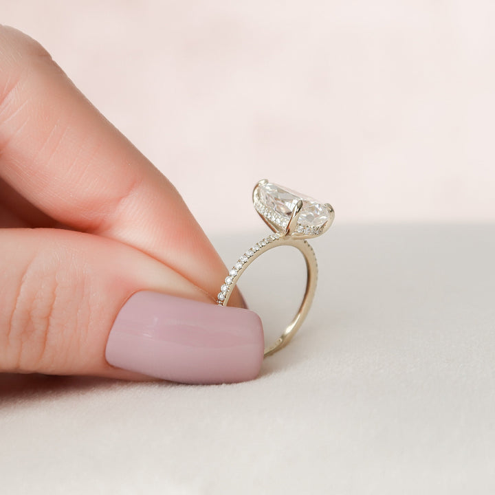 2.50CT Pear Cut Hidden Halo Moissanite Diamond Pave Engagement Ring