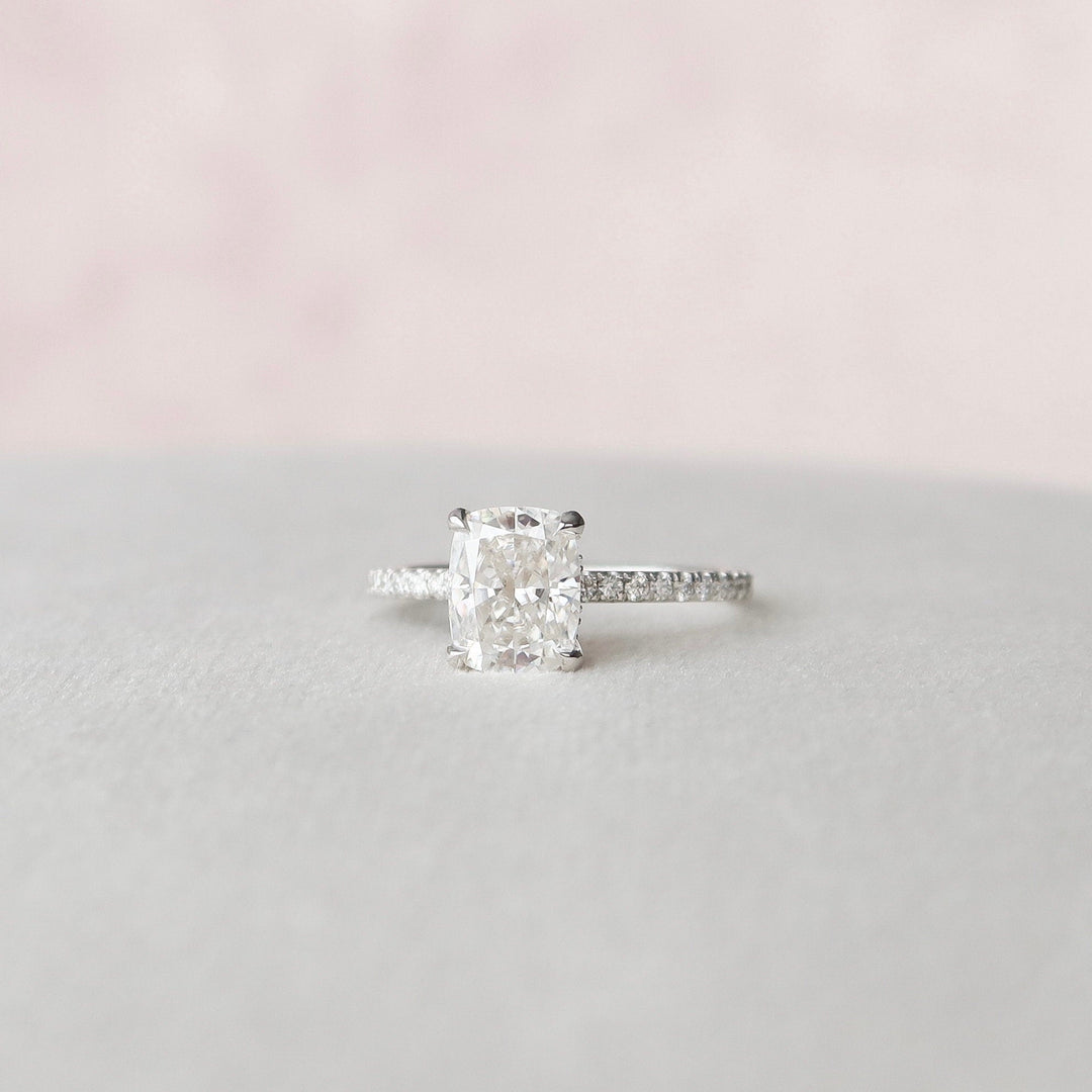 1.50CT Elongated Cushion Cut Pave Moissanite Diamond Hidden Halo Engagement Ring