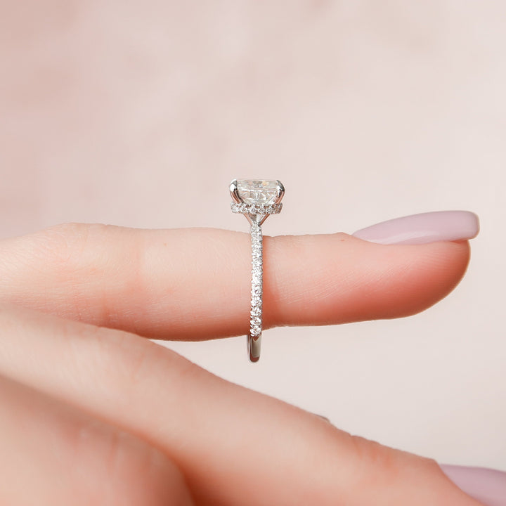 1.50 CT Cushion Cut Moissanite Hidden Halo Engagement Ring