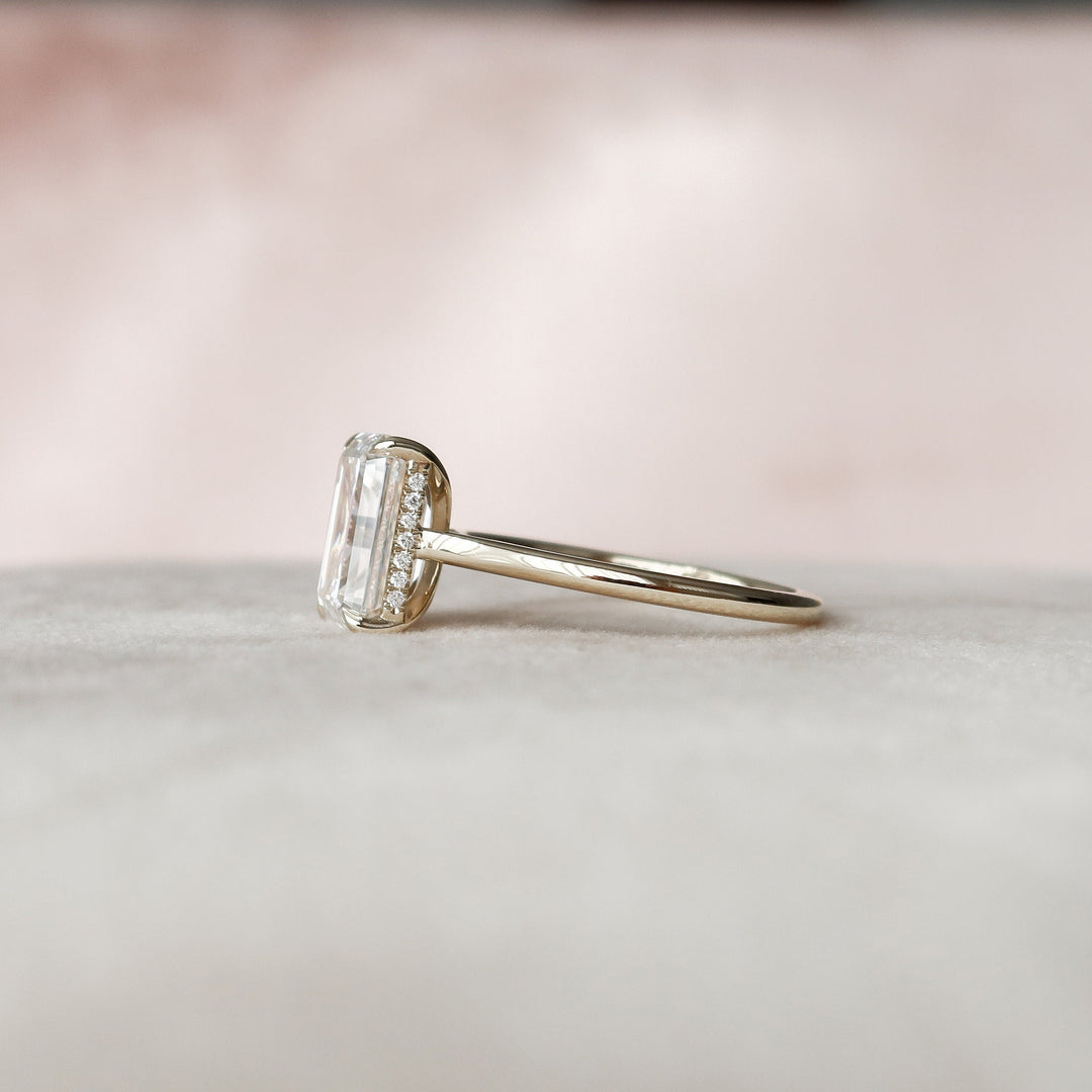 4.0CT Emerald Cut Moissanite Hidden Halo Engagement Ring