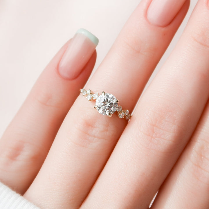 1.0CT Round Cut Cluster Moissanite Diamond Hidden Halo Engagement Ring