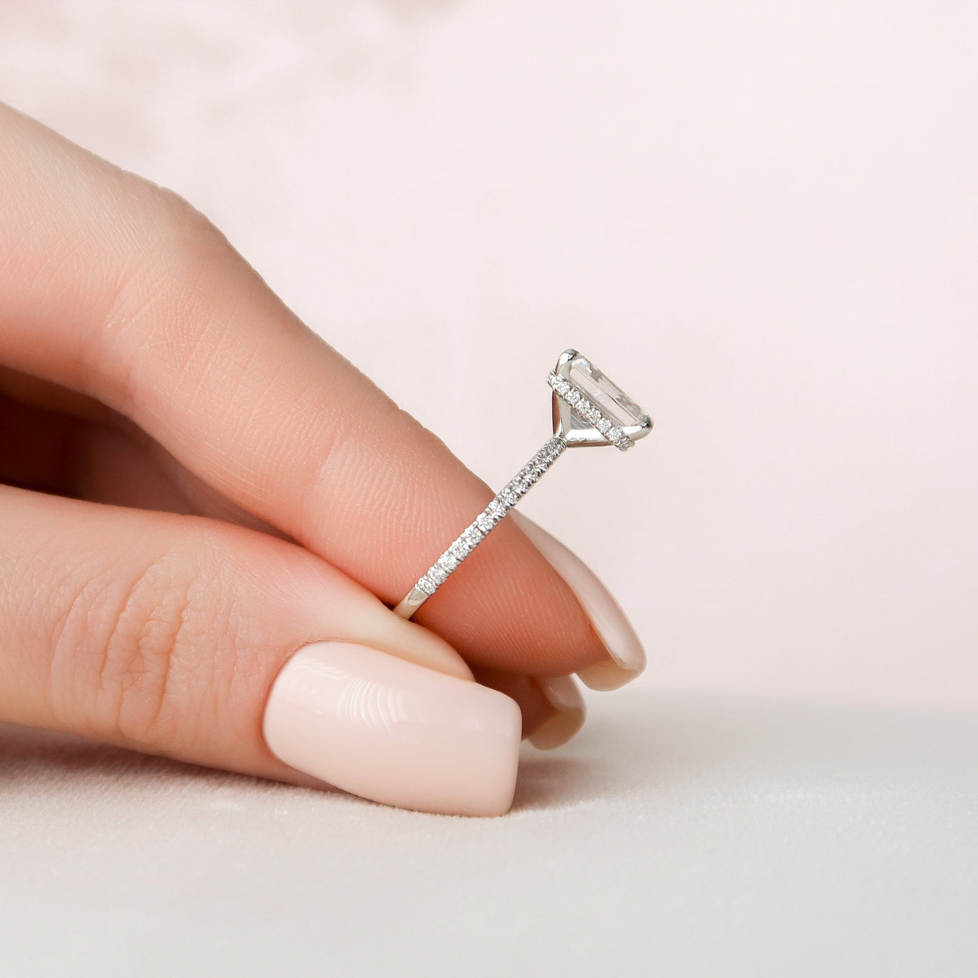 2.5 CT Emerald Cut Hidden Halo Moissanite Engagement Ring