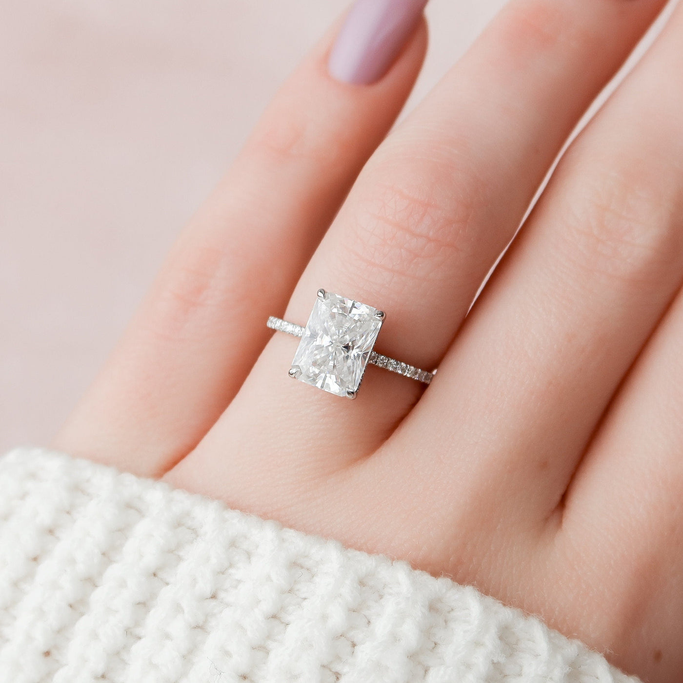 3.50CT Radiant Cut Hidden Halo Moissanite Engagement Ring