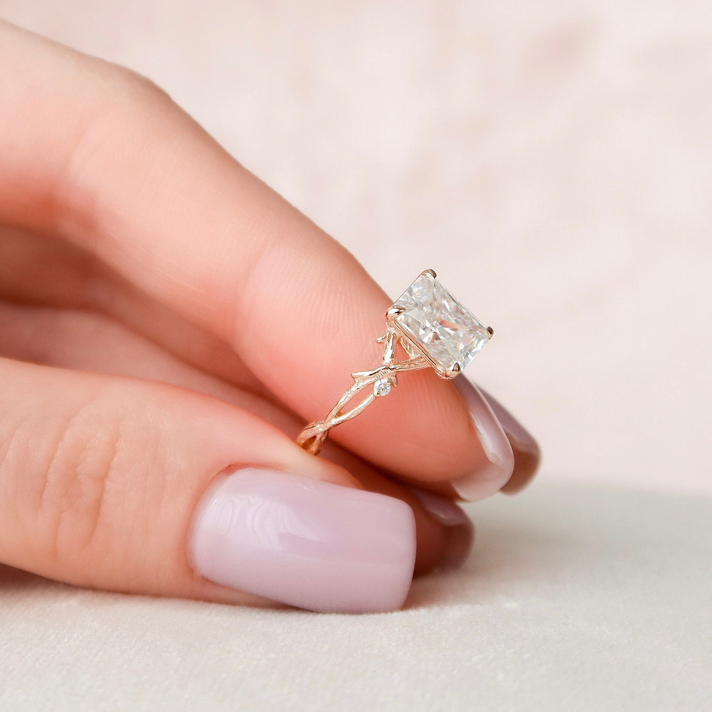 2 CT Radiant Cut Twig Moissanite Engagement  Ring