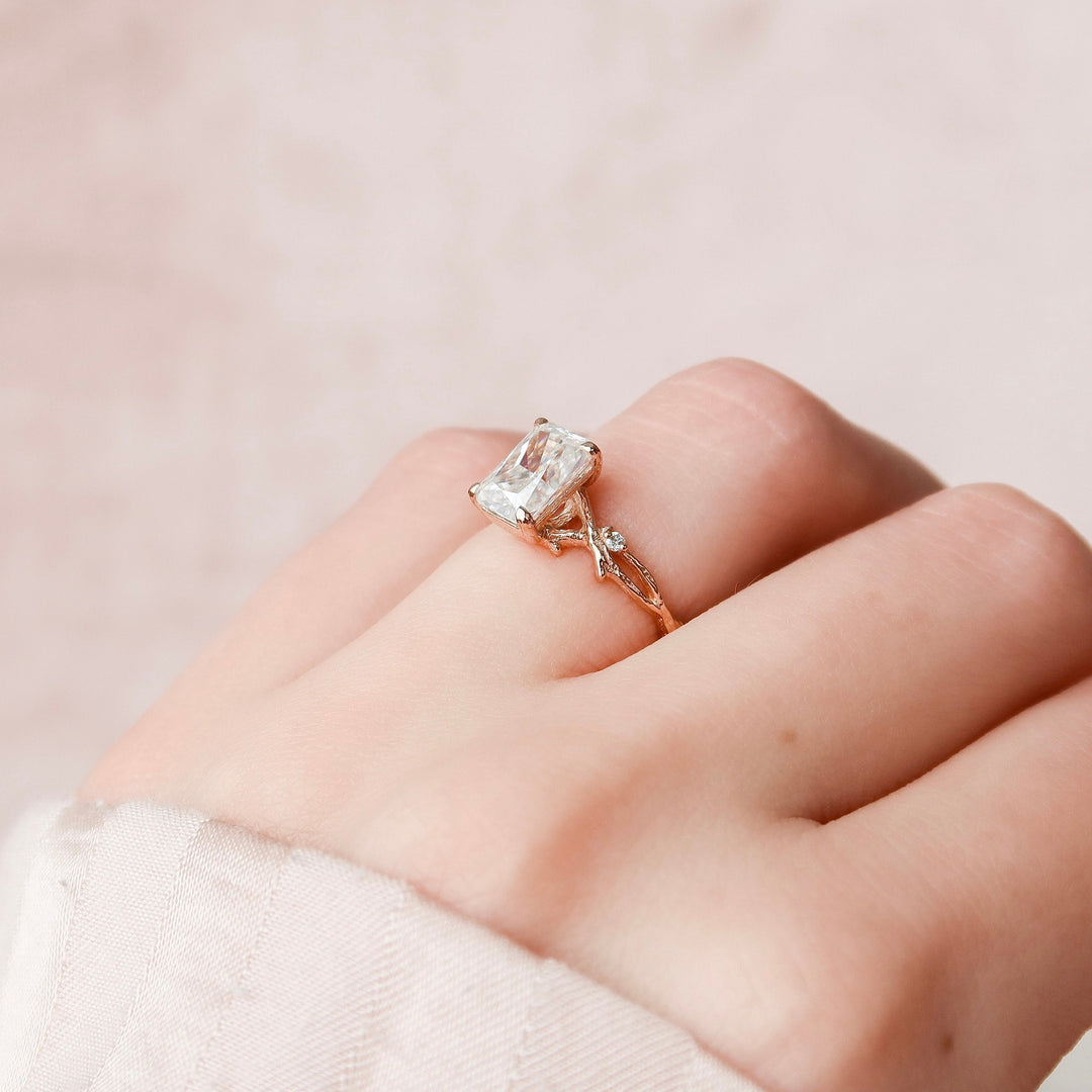 2 CT Radiant Cut Twig Moissanite Engagement  Ring