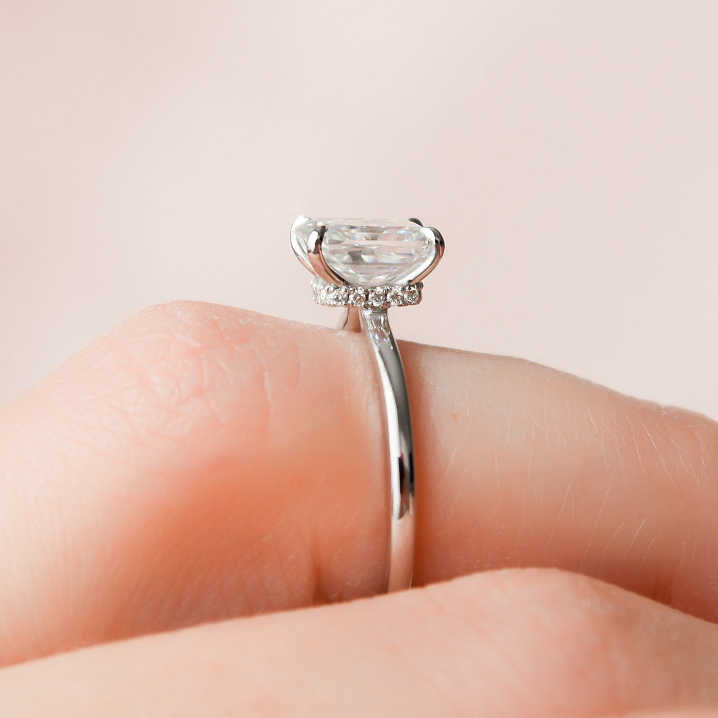 1.50CT Radiant Cut Moissanite Hidden Halo Engagement Ring