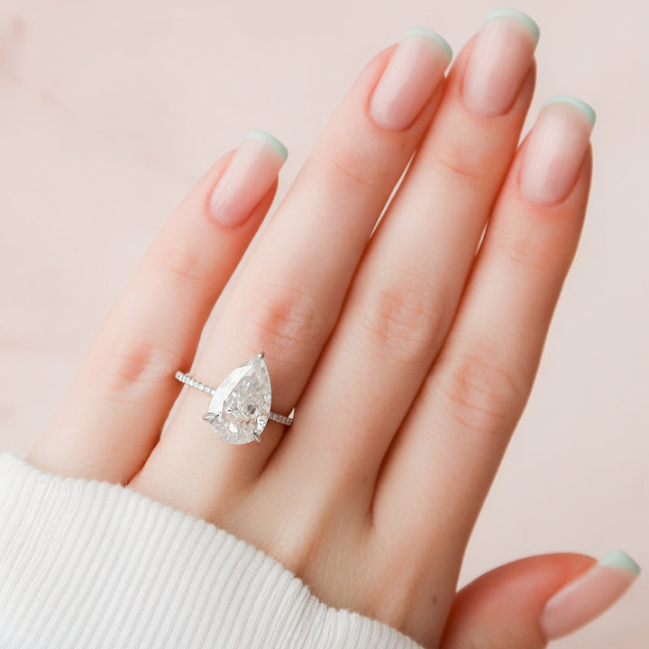 4.50CT Pear Cut Pave Moissanite Diamond Hidden Halo Engagement Ring