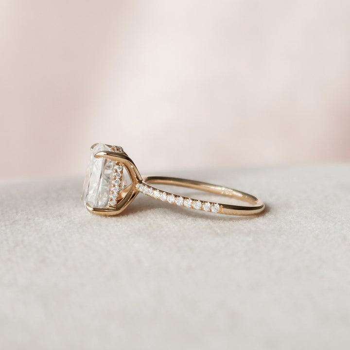 4.0CT Elongated  Cushion Cut Hidden Halo Moissanite Diamond Pave Engagement Ring