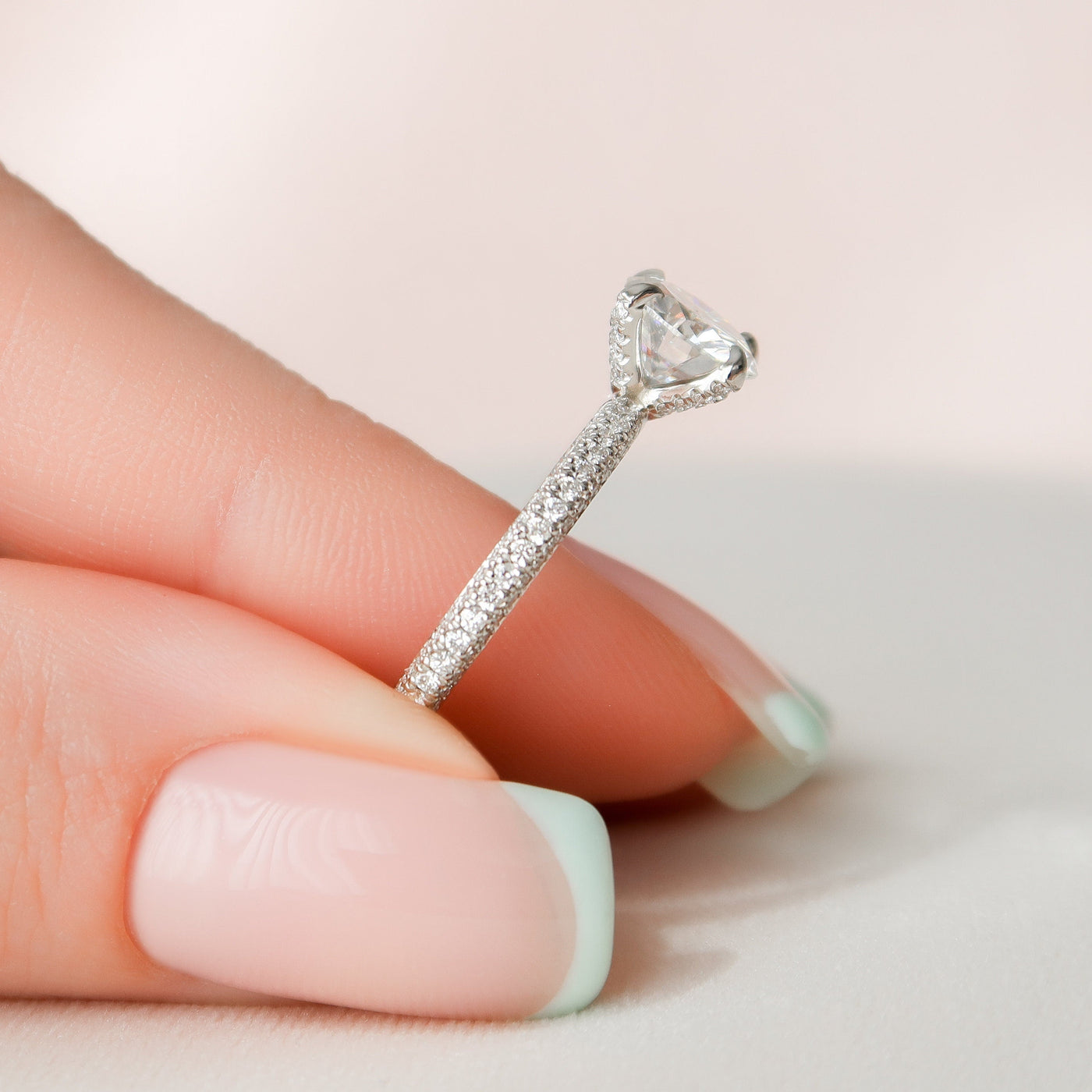 1.50CT Round Cut Moissanite Pave Engagement Ring