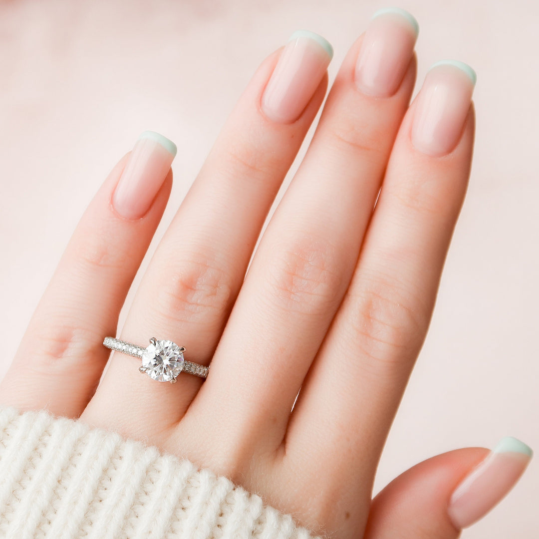 1.50CT Round Cut Moissanite Pave Engagement Ring