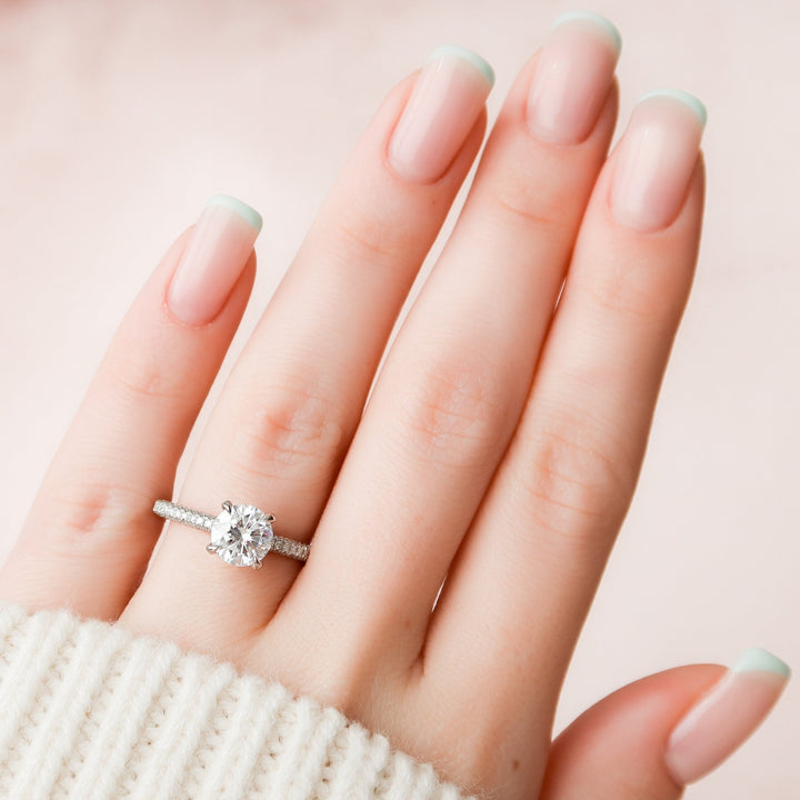 1.50CT Round Cut Moissanite Pave Engagement Ring