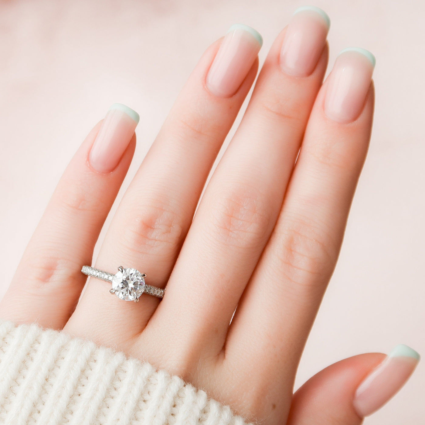 1.50CT Round Cut Moissanite Pave Engagement Ring