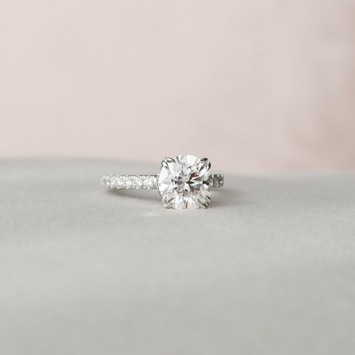 2.0CT Round Cut Moissanite Hidden Halo Engagement Ring