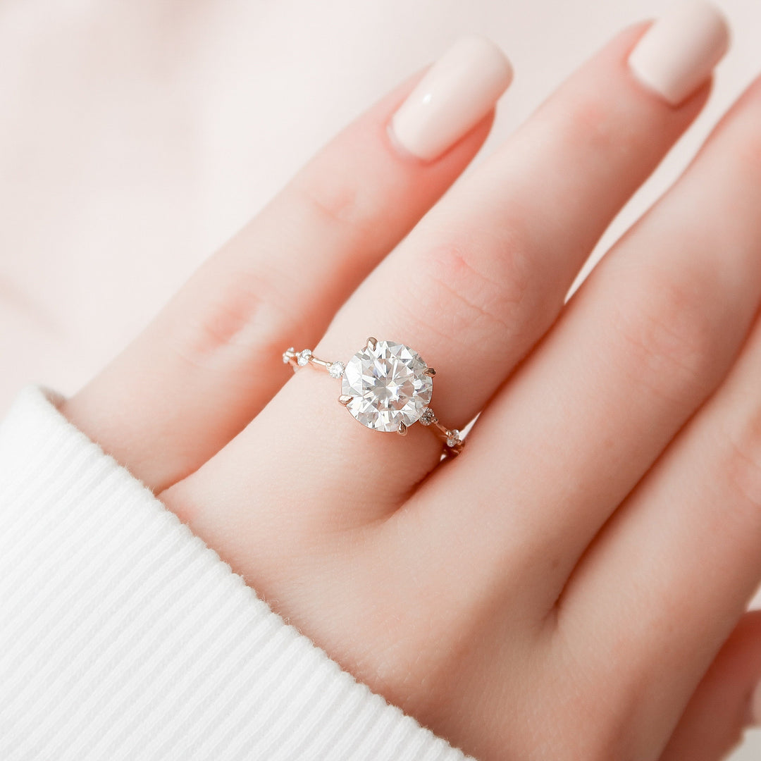 2.50CT Round Brilliant Cut Petite Pave Moissanite Diamond Engagement Ring
