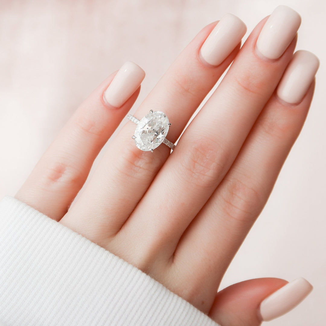 5.0CT Oval Cut Hidden Halo Moissanite Engagement Ring