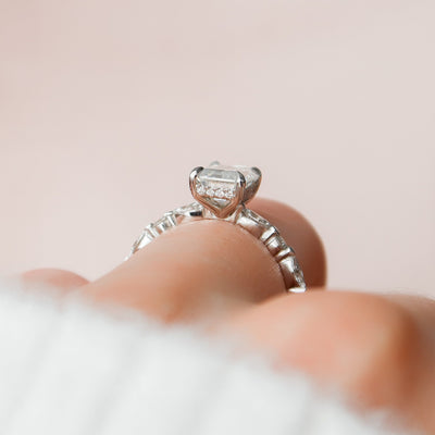 2.0CT Emerald Cut Moissanite Hidden Halo Engagement Ring