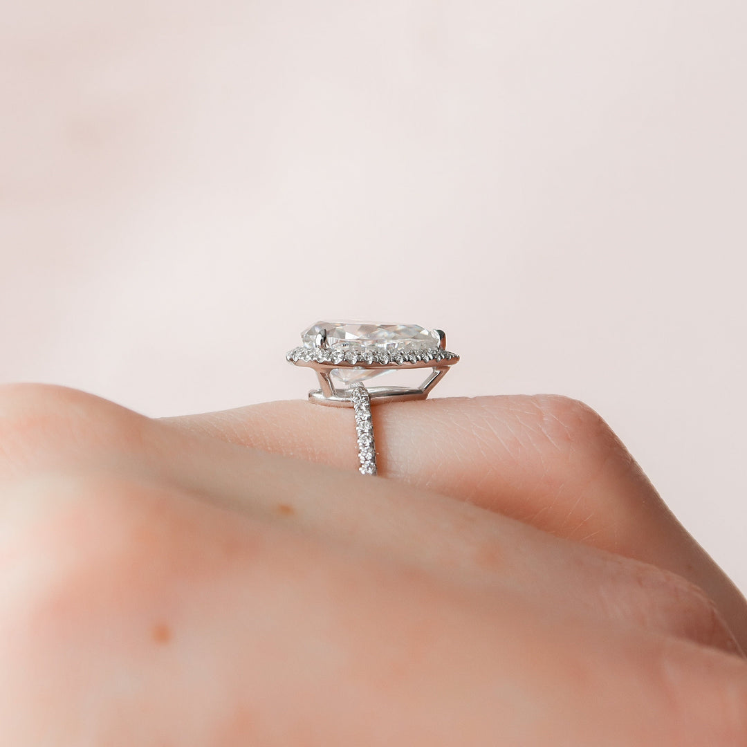 2.50CT Pear Cut Halo Moissanite Engagement Ring
