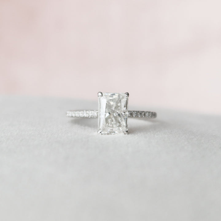 2.0CT Radiant Cut Hidden Halo Moissanite Diamond Engagement Ring