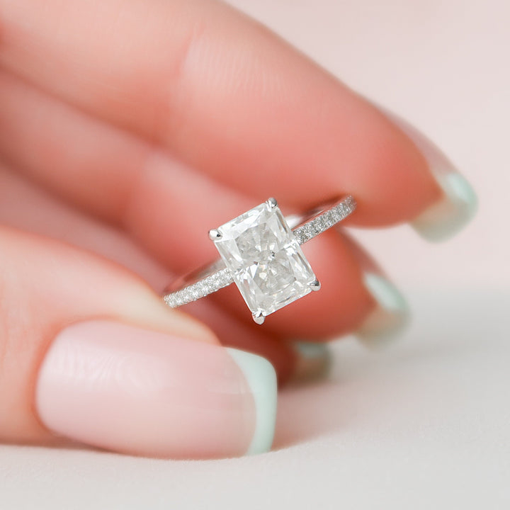 2 CT Radiant Cut Hidden Halo Moissanite Engagement Ring