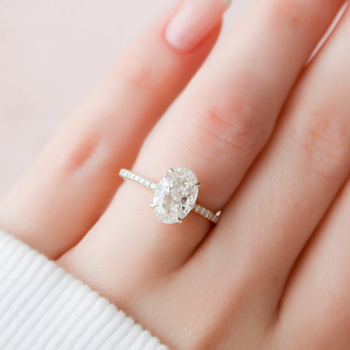 2.50CT Oval Cut Four Prong Hidden Halo Moissanite Engagement Ring