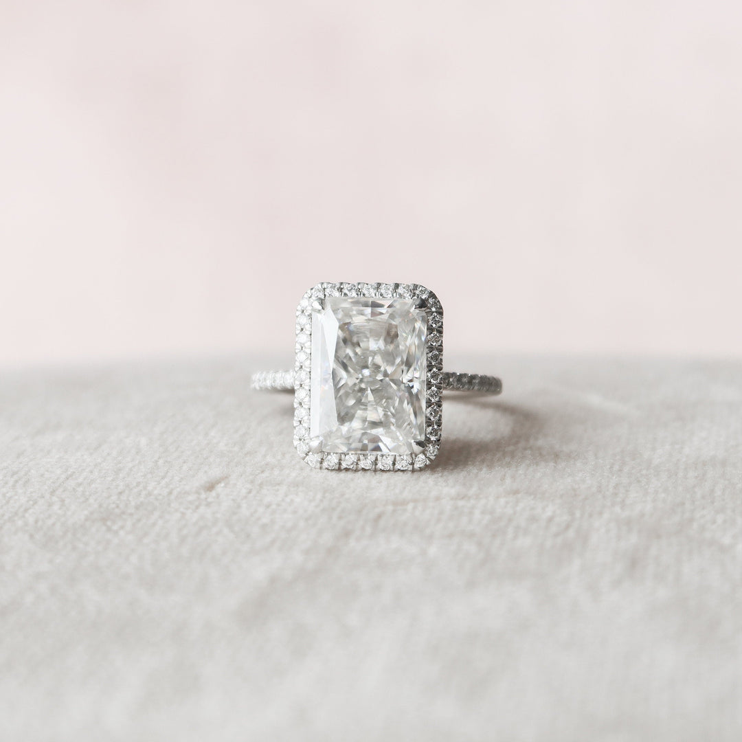 5.0CT Radiant Cut Halo Moissanite Engagement Ring