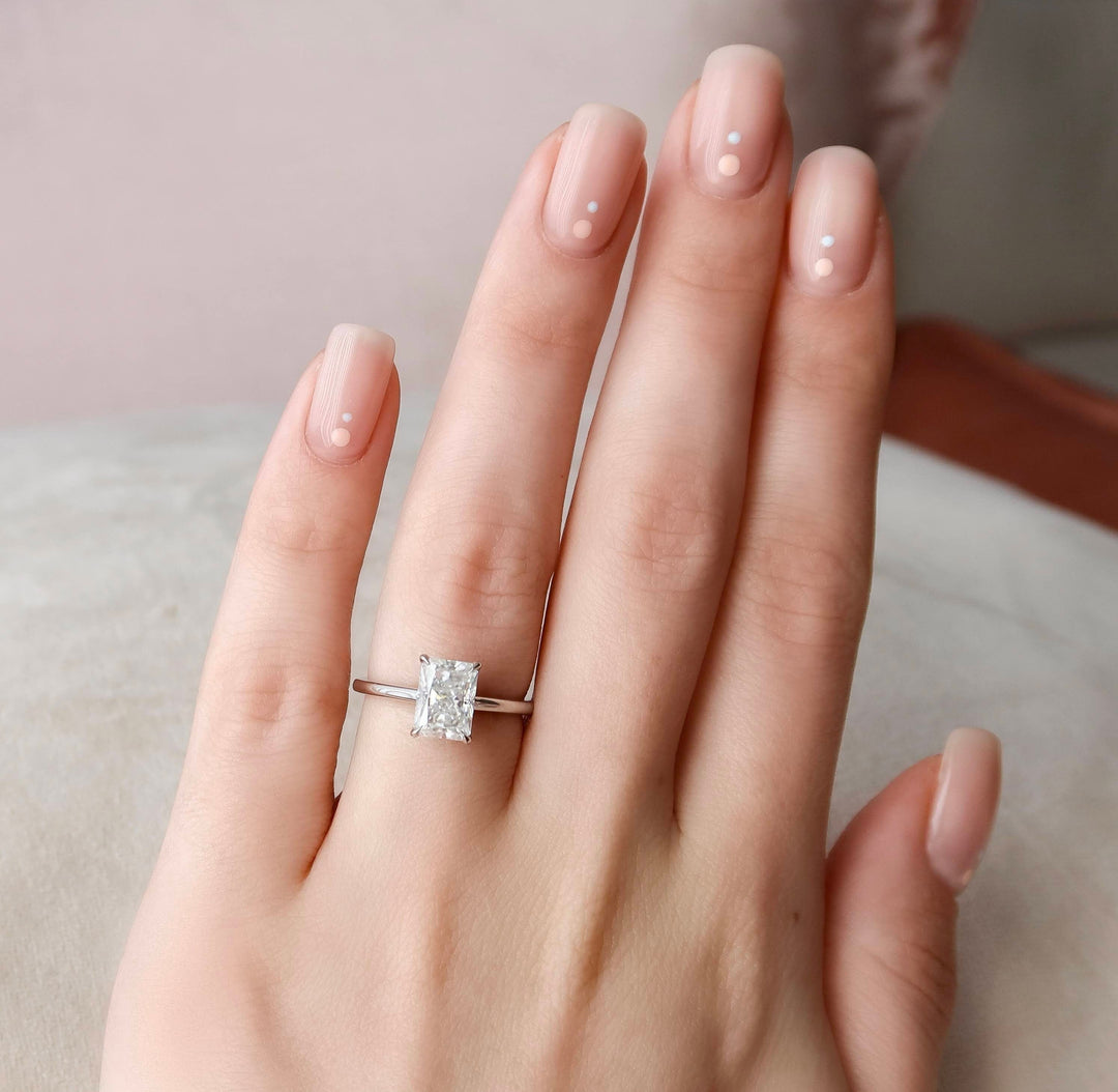 2 CT Radiant Cut Hidden Halo Moissanite Engagement Ring