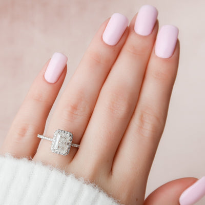 5.0CT Radiant Cut Halo Moissanite Engagement Ring