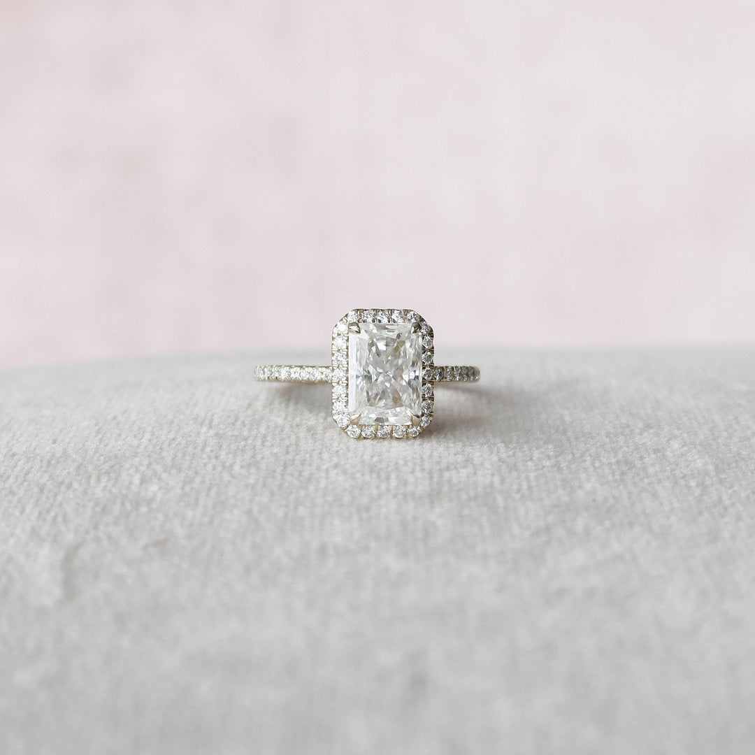2.0CT Radiant Cut Halo Moissanite Diamond Pave Engagement Ring