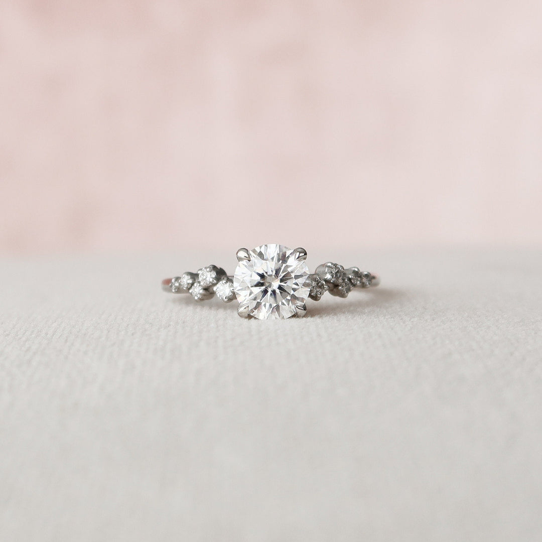 1.0CT Round Cut Cluster Moissanite Diamond Hidden Halo Engagement Ring