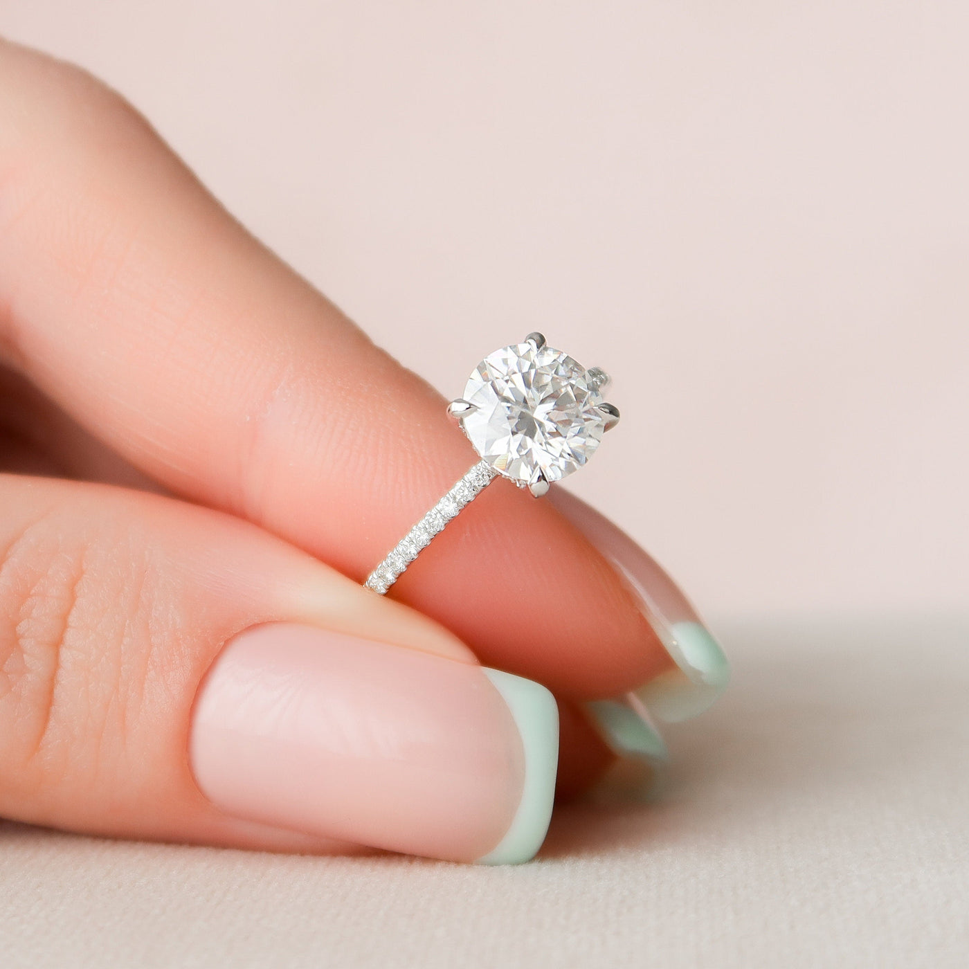 2.0CT Round Cut Moissanite Hidden Halo Engagement Ring