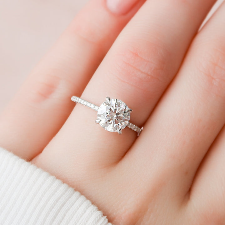 2.0CT Round Cut Moissanite Hidden Halo Engagement Ring