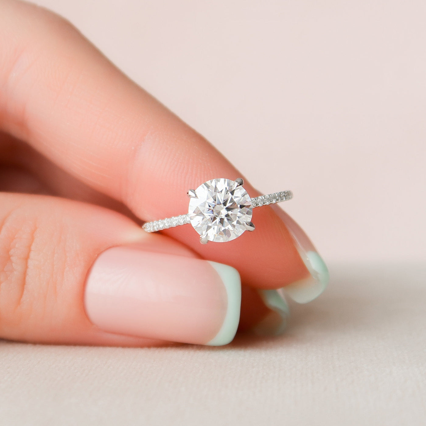 2.0CT Round Cut Moissanite Hidden Halo Engagement Ring