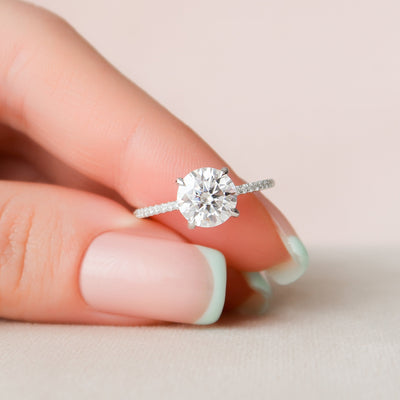 2.0CT Round Cut Moissanite Hidden Halo Engagement Ring