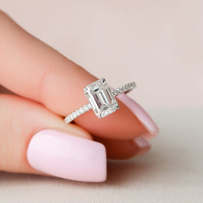 1.50CT Emerald Cut Hidden Halo Moissanite Engagement Ring