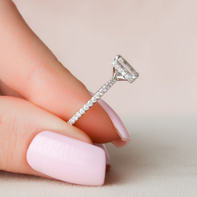 1.50CT Emerald Cut Hidden Halo Moissanite Engagement Ring